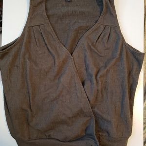 Olive green sleeveless wrap top with knot detail